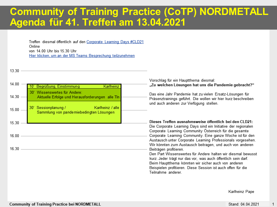 Lösungen aus der Pandemiezeit – Community of Training Practice CoTP NORDMETALL